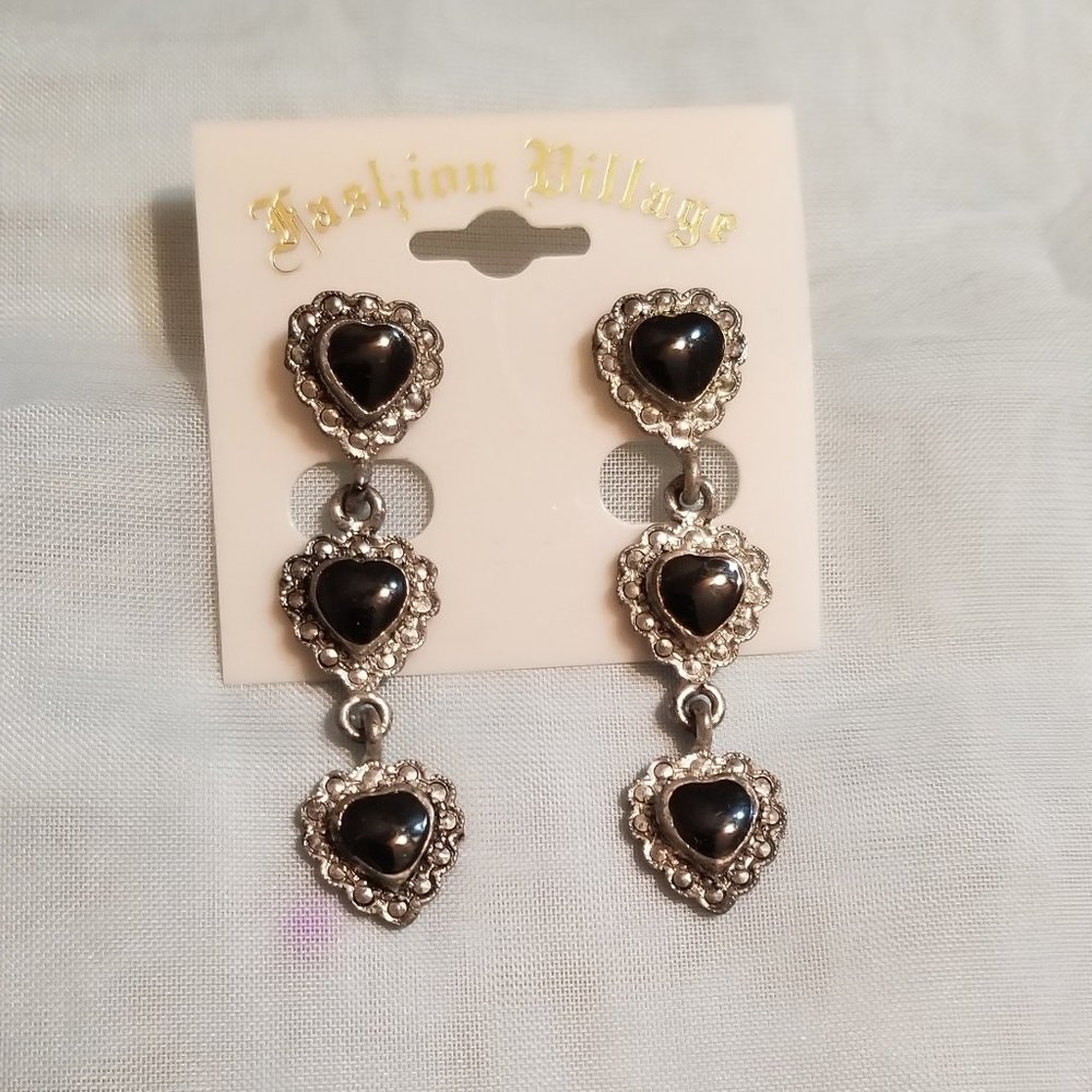 Vintage Costume Onyx Drop Earrings